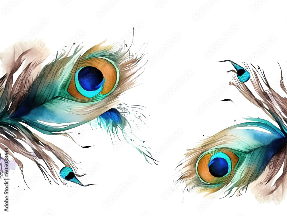 Obraz premium exquisite peacock feathers forming a frame border, copyspace, generative ai