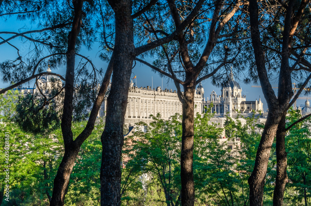 Royal palace and cathedral in Madrid, Spain Royal palace and cathedral in Madrid, Spain