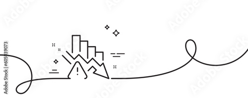 Deflation line icon. Continuous one line with curl. Economic crisis sign. Income reduction symbol. Deflation single outline ribbon. Loop curve pattern. Vector