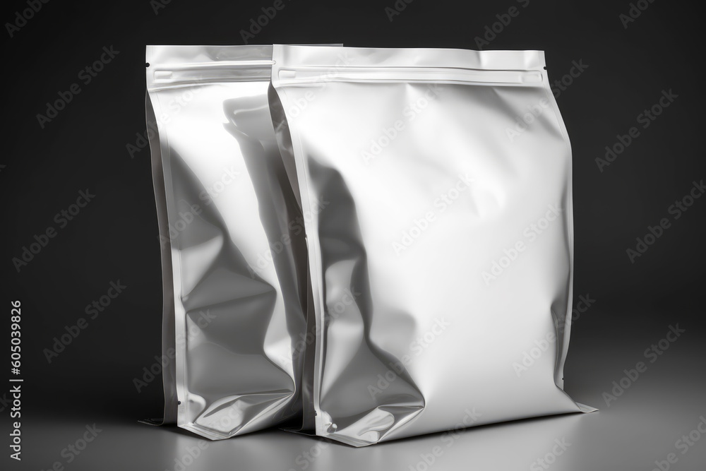 White blank foil food bag isolated. AI