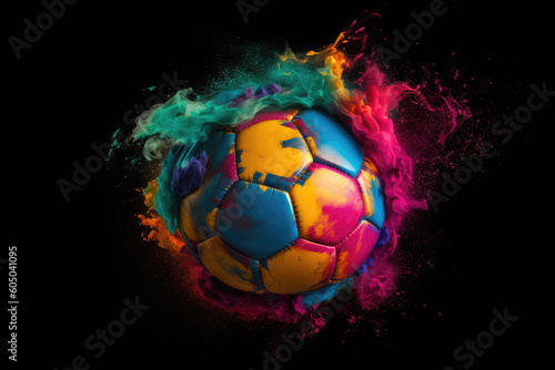 Colorful  creative soccer ball. Color explosion. AI