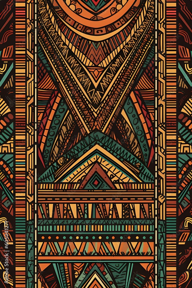 A design featuring a traditional African tribal pattern with geometric shapes, generative AI, illustration A design featuring a traditional African tribal pattern with geometric shapes, generative AI, illustration
