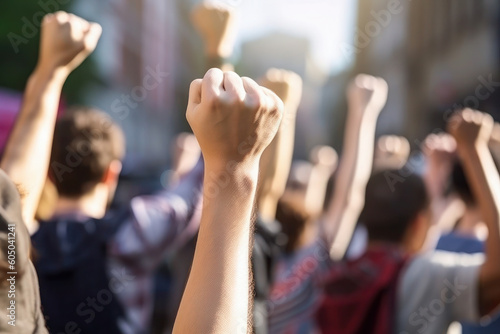 rallies and protests. men raised hands up, shouting and fighting for their rights, equality and justice. ai generative