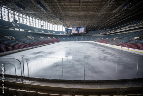 Hockey ice rink sport arena empty field - stadium. AI