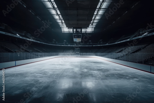 Hockey ice rink sport arena empty field - stadium. AI