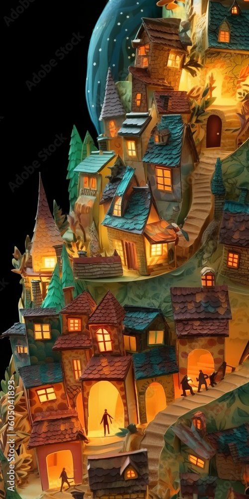 Fototapeta premium Whimsical paper city. Generative AI
