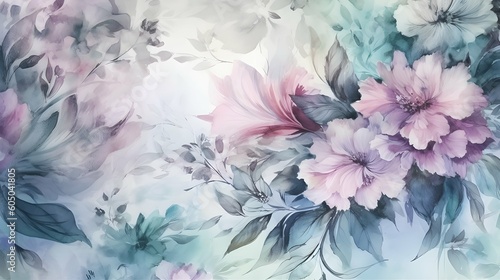 a wallpaper with pink flowers, in the style of light pink and dark sub green, beautiful tones, watercoloring, soft background, Generative AI