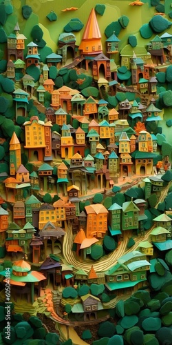 Whimsical paper city. Generative AI