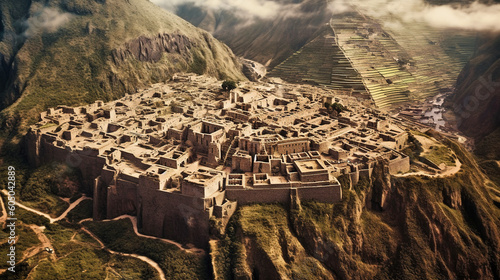 aerial view of an inca city - generative ai photo