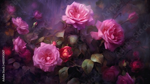 Roses  red and pink  Horizontal background  Nature-themed  photorealistic illustrations in JPG. Generative AI