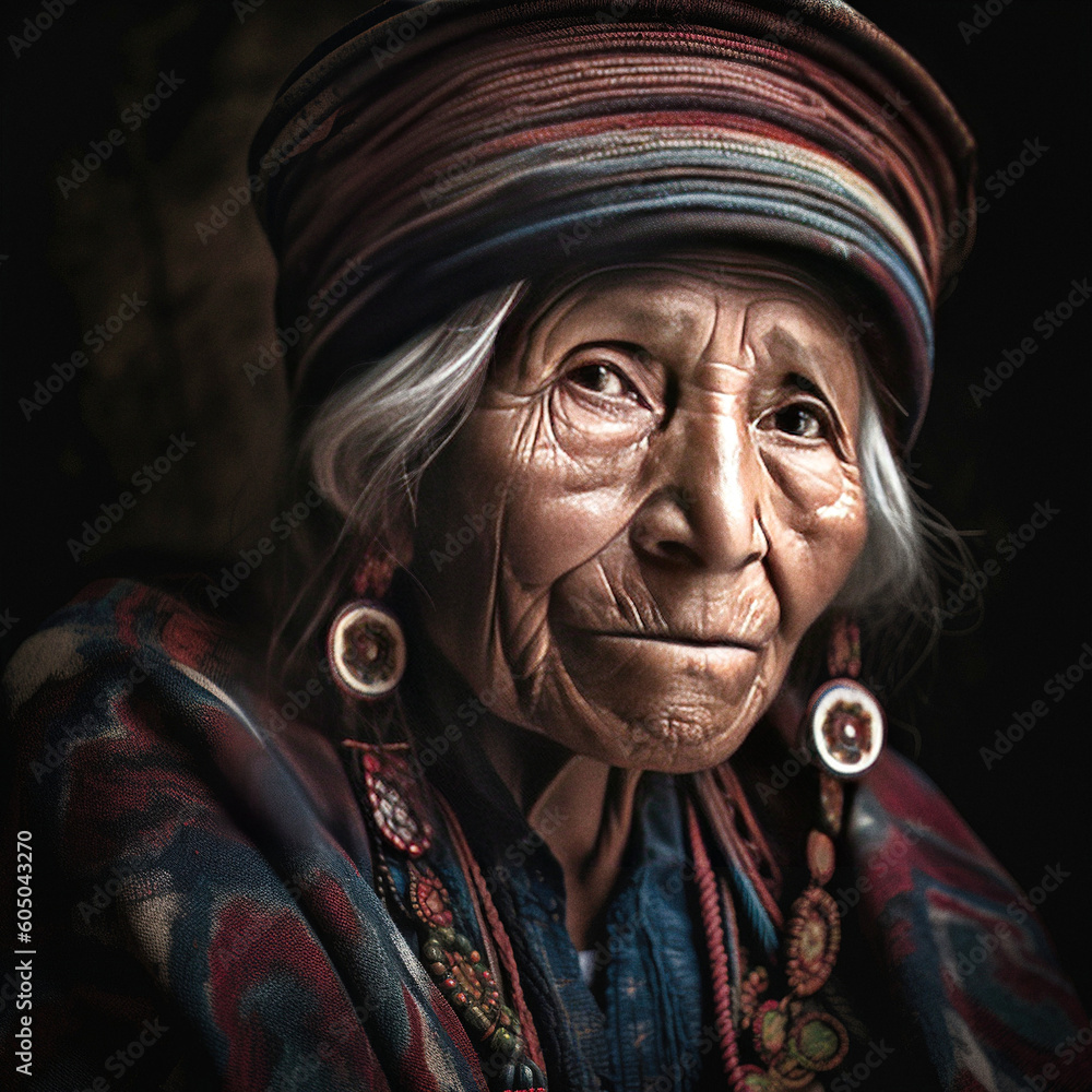 portrait of an elderly Inca wearing a hat - generative ai portrait of an elderly Inca wearing a hat - generative ai