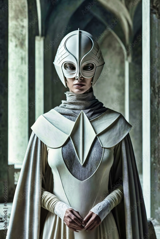 portrait of a masked priestess in a retrofuturistic temple - generative ai portrait of a masked priestess in a retrofuturistic temple - generative ai