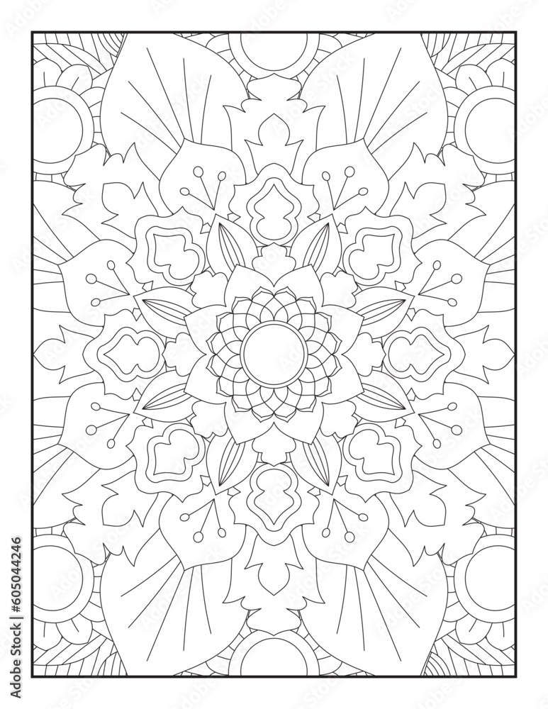 Mandala coloring page KDP interior. Mandala Coloring Book For Adult. Mandala Coloring Pages. Mandala Coloring Book. Seamless vector pattern. Black and white linear drawing. coloring page for children