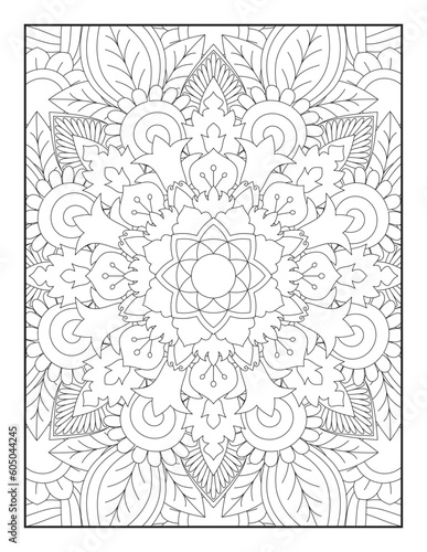 Mandala coloring page KDP interior. Mandala Coloring Book For Adult. Mandala Coloring Pages. Mandala Coloring Book. Seamless vector pattern. Black and white linear drawing. coloring page for children