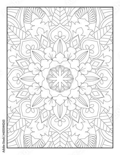 Mandala coloring page KDP interior. Mandala Coloring Book For Adult. Mandala Coloring Pages. Mandala Coloring Book. Seamless vector pattern. Black and white linear drawing. coloring page for children