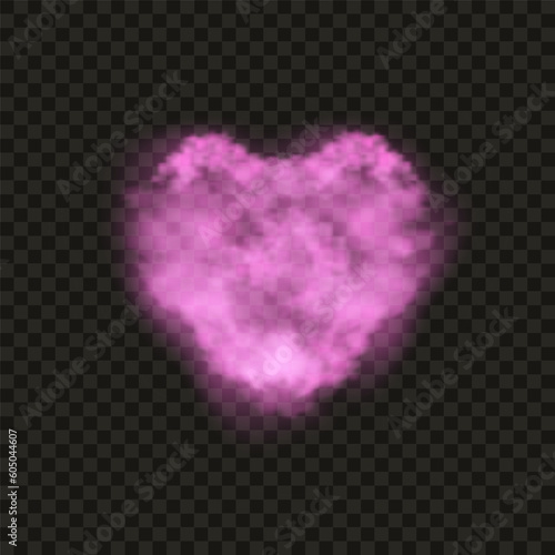 Glowing vector pink colored heart shaped steam.