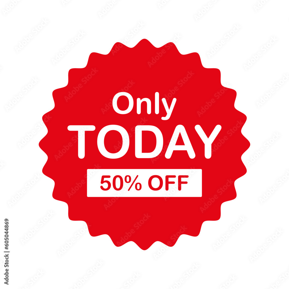 Sale sticker red flat icon. Only today 50% off Sale sticker red flat icon. Only today 50% off
