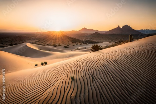 Sunset over a tropical desert in hot summer