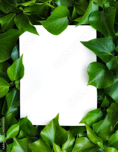 fresh green leaves and white paper 