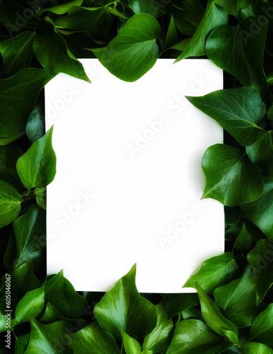 green leaves frame and white paper 