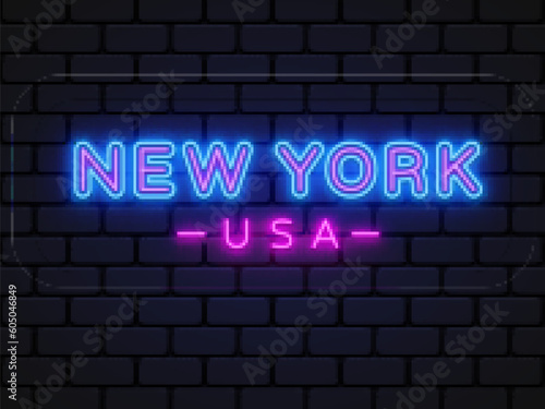 New Yokr neon in vintage style on black background. Vector typographic design. Vector graphic illustration