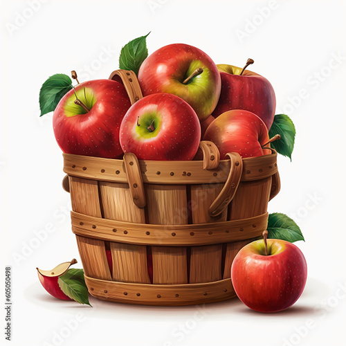 Rustic Wooden Basket Full of Juicy Red Apples photo