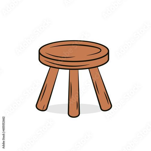 Wooden three legged stool icon. Clipart image isolated on white background