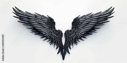 Black angel wings isolated on white background, Generative AI