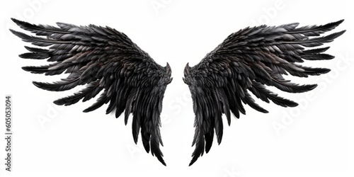 Black angel wings isolated on white background, Generative AI