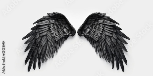 Black angel wings isolated on white background, Generative AI