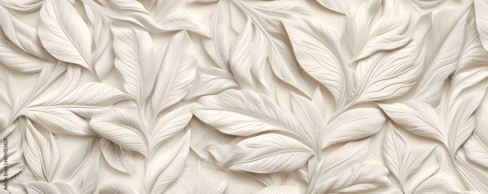 an Abstract Horizontal background, various leaves, carved engraved ivory. Liquid flow texture. Fluid art Abtract-themed, photorealistic illustrations in JPG. generative ai - obrazy, fototapety, plakaty 