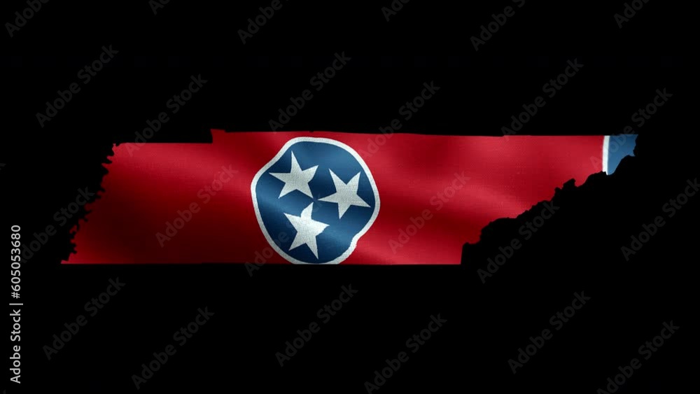 4K waving detailed textured flag of Tennessee animation on the map ...