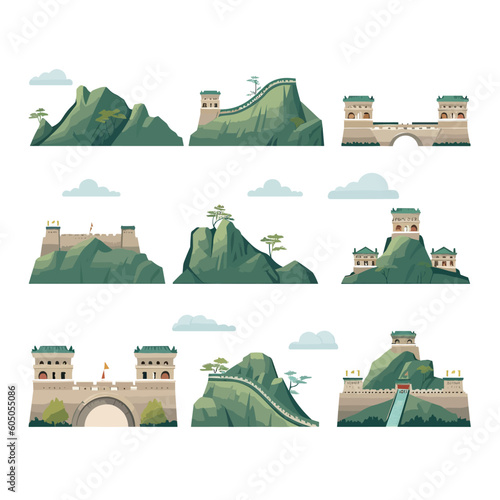 Foto China great wall set vector isolated on white