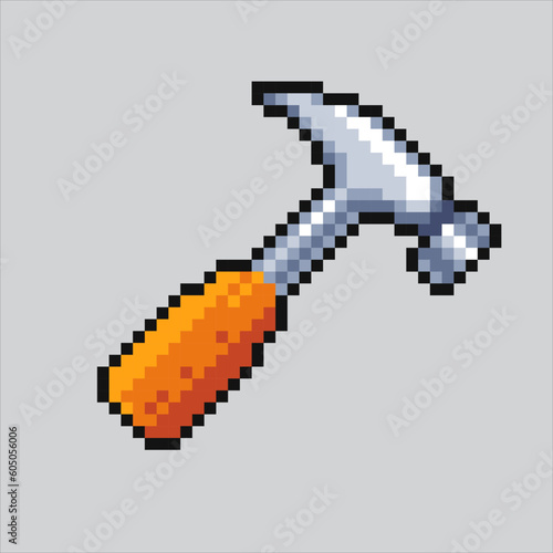 pixel art hammer. hammer stuff pixelated design for logo, web, mobile app, badges and patches. Video game sprite. 8-bit. Isolated vector illustration.