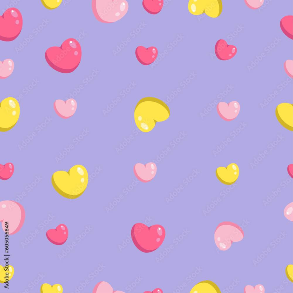 purple seamless pattern with cute adorable little hearts