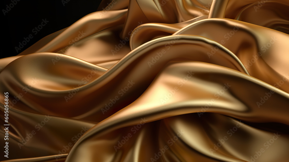 Gold luxury fabric background. A golden silk fabric that is draped in a diagonal pattern. Brilliant silk wave foundation creative resource. Realistic 3D illustration. Generative AI Gold luxury fabric background. A golden silk fabric that is draped in a diagonal pattern. Brilliant silk wave foundation creative resource. Realistic 3D illustration. Generative AI