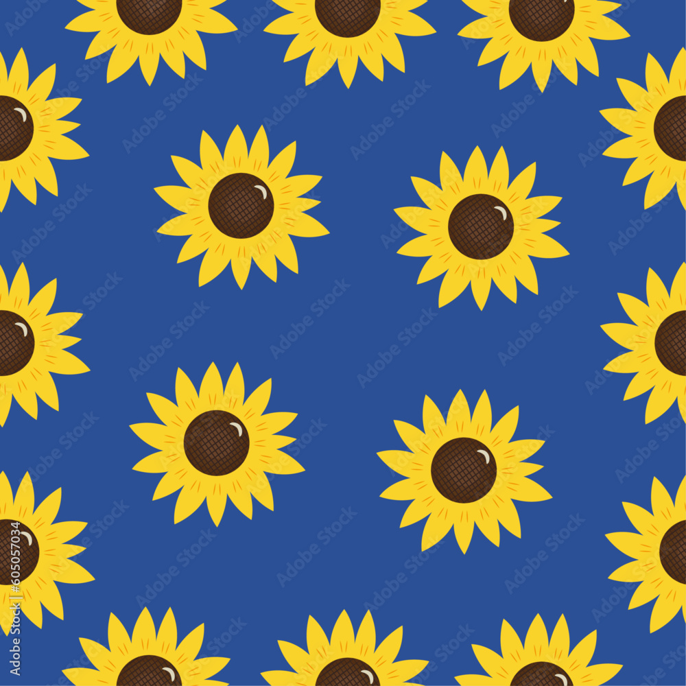 blue seamless pattern with cute adorable vector sunflowers blue seamless pattern with cute adorable vector sunflowers