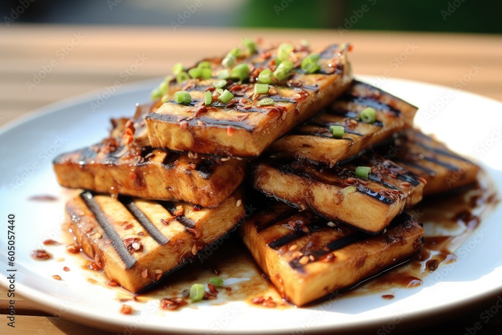 Plate of Grilled Tofu Generative AI Plate of Grilled Tofu Generative AI