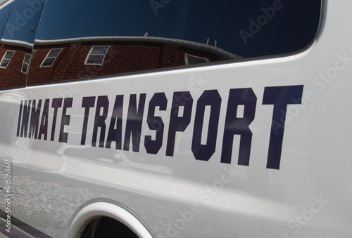 Fotografie Inmate transport sign on side of van