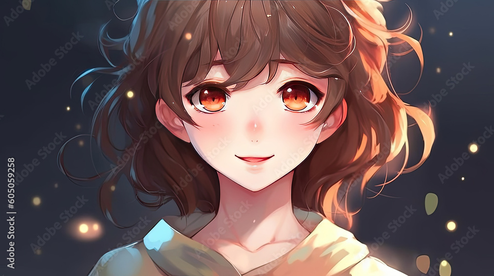 Fototapeta premium Cute anime posing with a smile