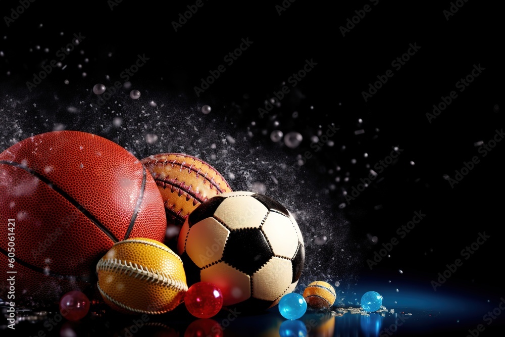 Various sports balls against a dark background Various sports balls against a dark background