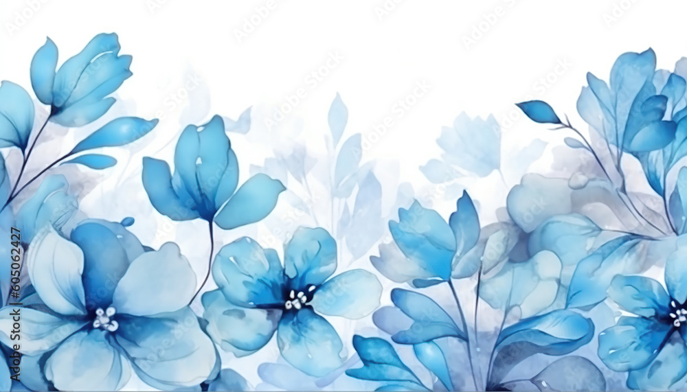 Fototapeta premium blue floral watercolor background