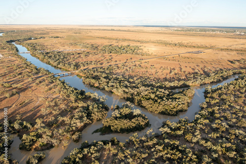 aerial view of the Thomson river at Longreach, Queensland, Australia.