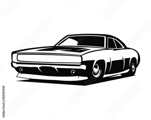dodge challenger 1968 silhouette. isolated white background view from front. premium simple silhouette vector design. Best for logo, badge, emblem, icon, sticker design.