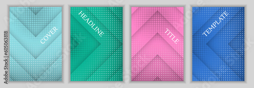 Dotted texture and arrow direction pattern business cover page template batch. Minimalist