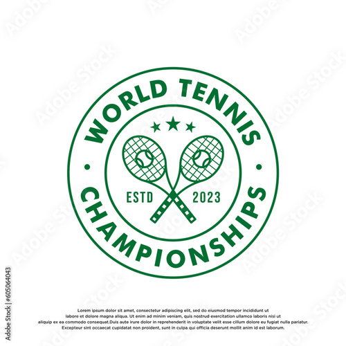 Tennis club vintage retro logo emblem design for t shirt print or embroidery.