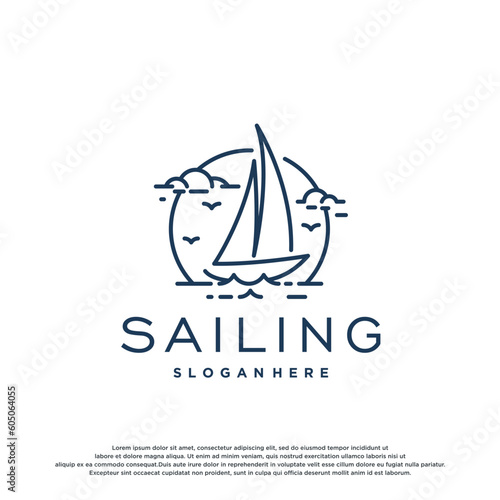 Simple Sailboat boat ship on Ocean logo design template