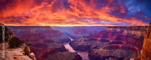 a Grand Canyon Horizontal, with bold sunset colors infused. nature design texture. picturesque art Landscaped-themed, photorealistic illustrations in JPG. Generative AI