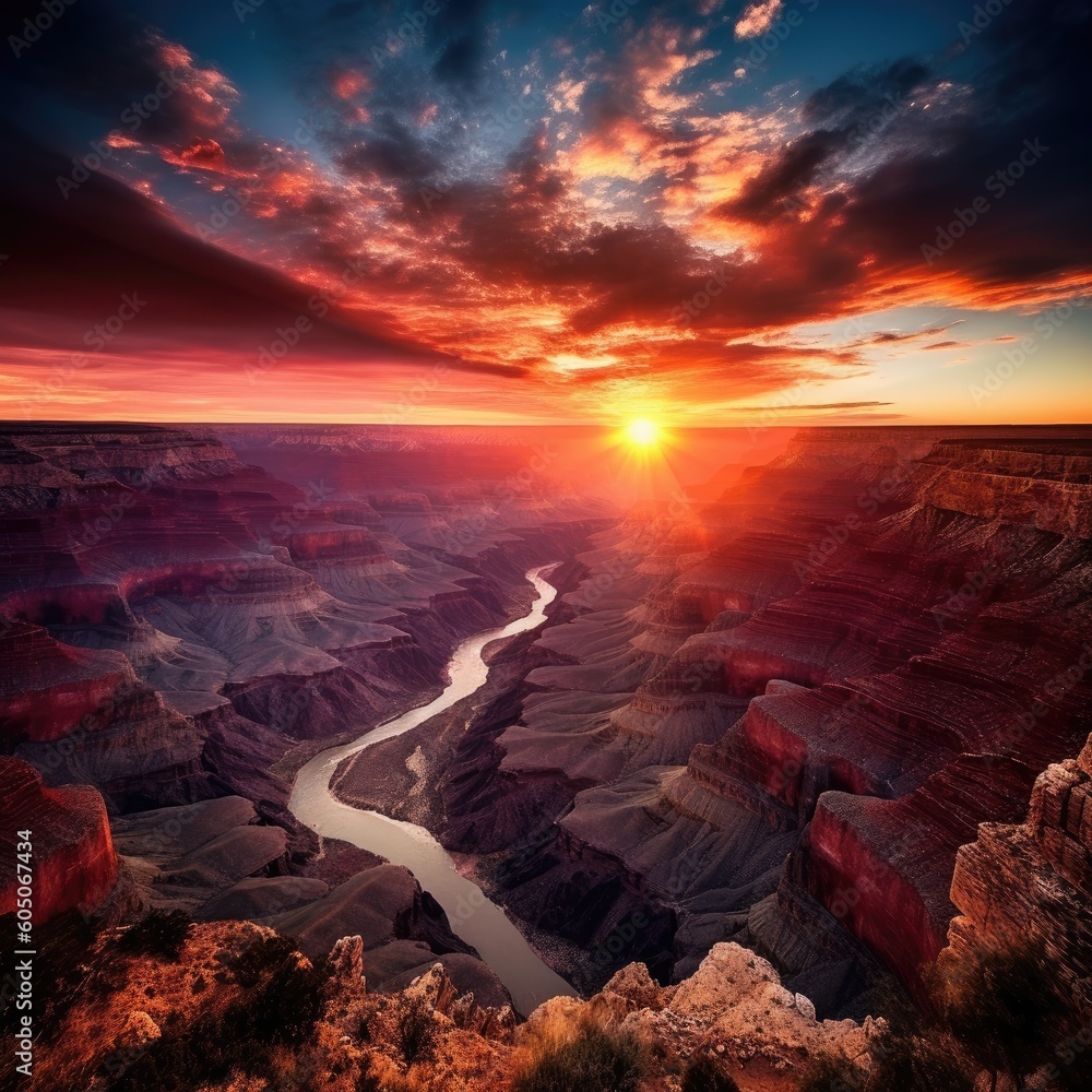 a Grand Canyon square format, with bold colors infused. nature design texture. picturesque art Landscaped-themed, photorealistic illustrations in JPG. Generative AI
