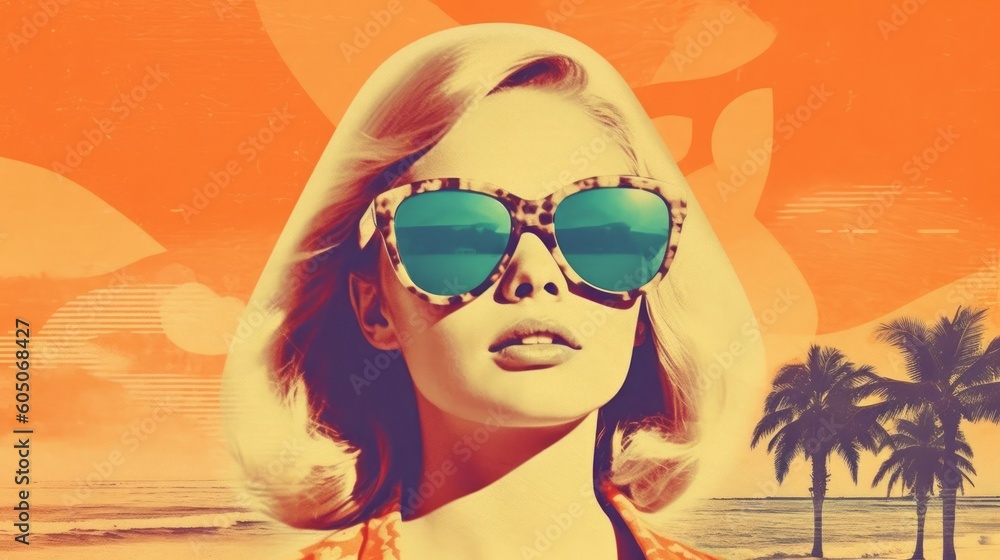 Pop Art Collage With Retro Colors and Beautiful Woman Pop Art Collage With Retro Colors and Beautiful Woman